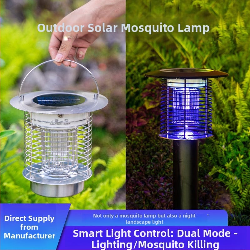 Napelemes kültéri LED szúnyogirtó lámpa, vízálló, 31–40 m² területre, 0–180°-ban állítható, rozsdamentes acél ház