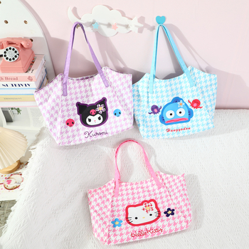 Torbica za majku u japanskom stilu, sladak djevojački dizajn, torba za rame ili ruksak velike kapacitete, Kuromi tote, anime motiv (Materijal: platno; Podstava: najlonska; Uzorak: anime crtež; Stil: svježe i slatko)