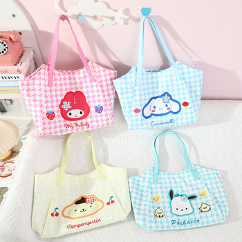 Torbica za majku u japanskom stilu, sladak djevojački dizajn, torba za rame ili ruksak velike kapacitete, Kuromi tote, anime motiv (Materijal: platno; Podstava: najlonska; Uzorak: anime crtež; Stil: svježe i slatko)