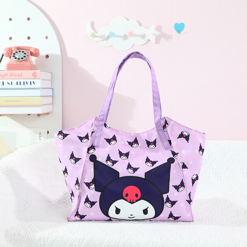 Torbica za majku u japanskom stilu, sladak djevojački dizajn, torba za rame ili ruksak velike kapacitete, Kuromi tote, anime motiv (Materijal: platno; Podstava: najlonska; Uzorak: anime crtež; Stil: svježe i slatko)