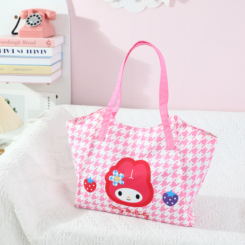 Torbica za majku u japanskom stilu, sladak djevojački dizajn, torba za rame ili ruksak velike kapacitete, Kuromi tote, anime motiv (Materijal: platno; Podstava: najlonska; Uzorak: anime crtež; Stil: svježe i slatko)