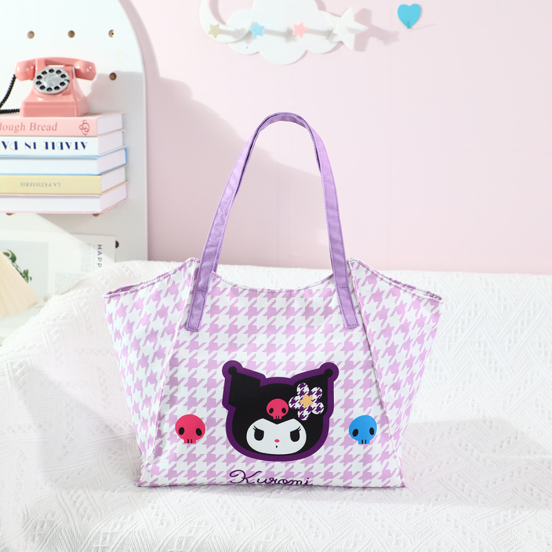 Torbica za majku u japanskom stilu, sladak djevojački dizajn, torba za rame ili ruksak velike kapacitete, Kuromi tote, anime motiv (Materijal: platno; Podstava: najlonska; Uzorak: anime crtež; Stil: svježe i slatko)