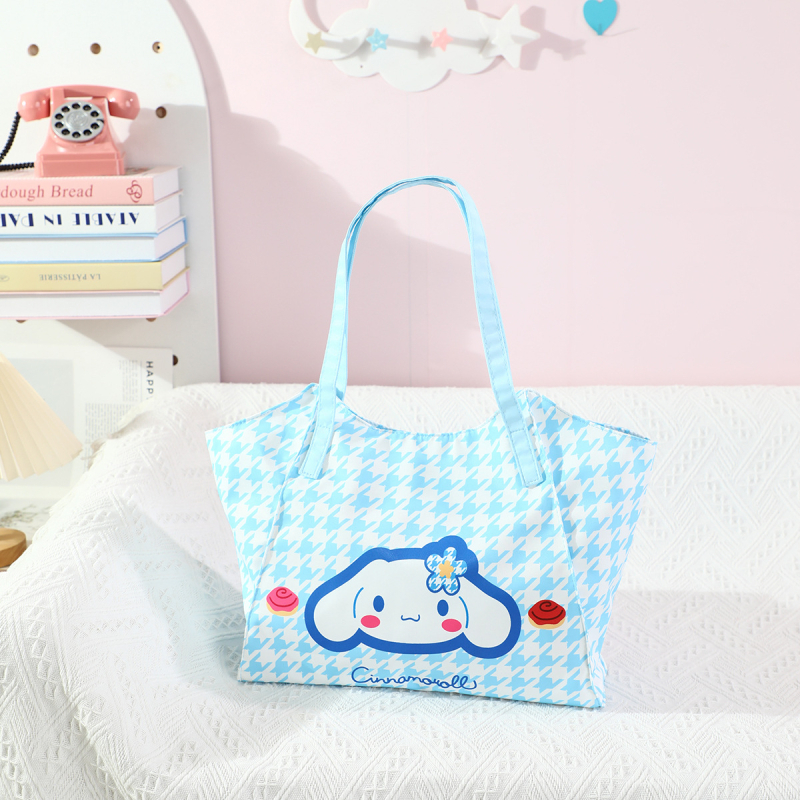 Torbica za majku u japanskom stilu, sladak djevojački dizajn, torba za rame ili ruksak velike kapacitete, Kuromi tote, anime motiv (Materijal: platno; Podstava: najlonska; Uzorak: anime crtež; Stil: svježe i slatko)