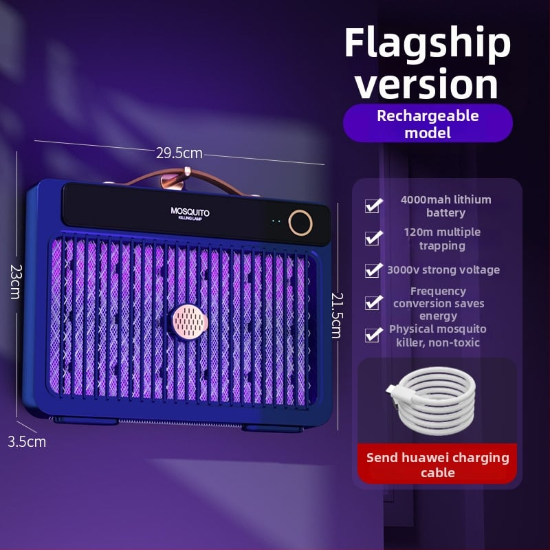 LED-es világítású elektromos szúnyogriasztó lámpa, beépített 1001–1600 mAh akkumulátorral, 41–60 m²-es területhez, üzemidő 6–8 óra