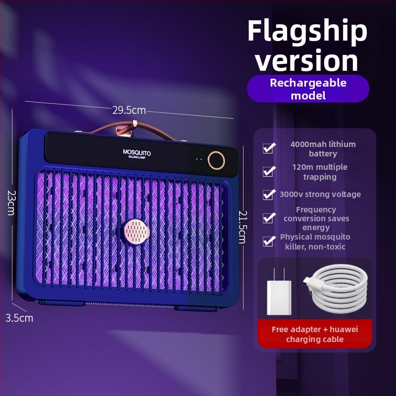 LED-es világítású elektromos szúnyogriasztó lámpa, beépített 1001–1600 mAh akkumulátorral, 41–60 m²-es területhez, üzemidő 6–8 óra