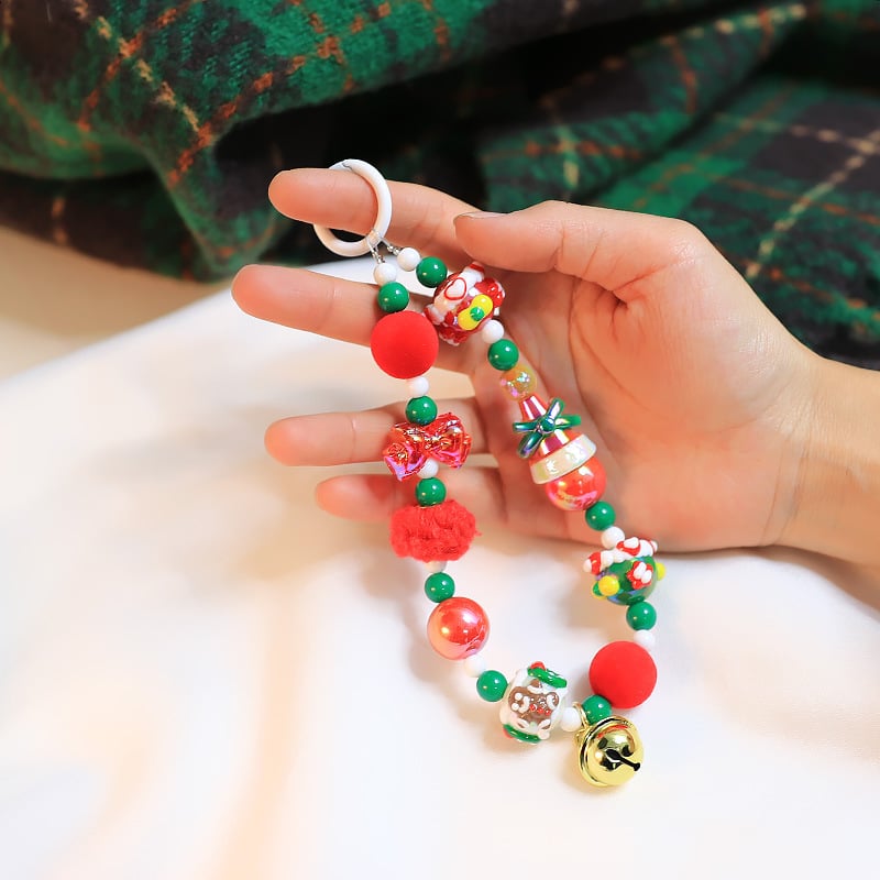 Мобилен телефон ланярд, ръчна изработка, акрилна висулка с коледен мотив и Дядо Коледа, персонализиране налично