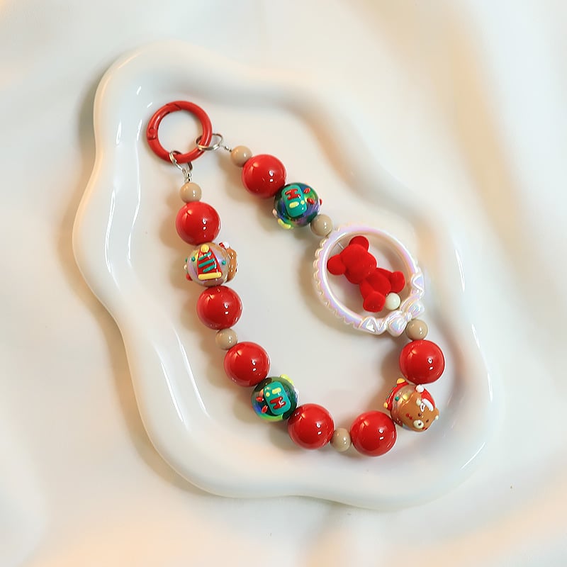 Мобилен телефон ланярд, ръчна изработка, акрилна висулка с коледен мотив и Дядо Коледа, персонализиране налично