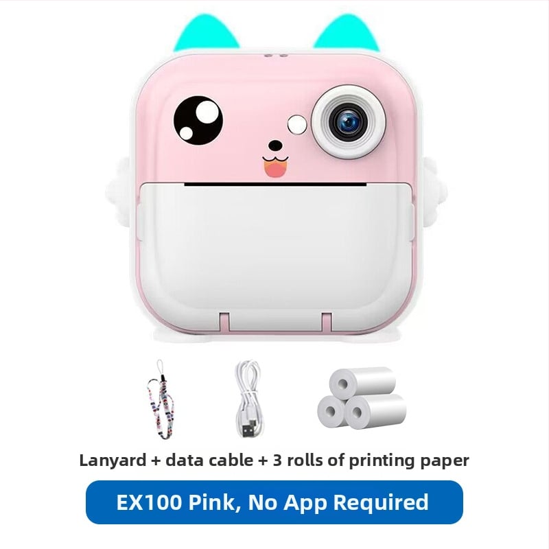Детска камера за незабавен печат – мини Полароид-стил Bluetooth HD цифрова камера за деца, 2-инчов LCD дисплей, 1–5 MP сензор, ABS корпус, модел EX100-1, поддръжка на карта памет