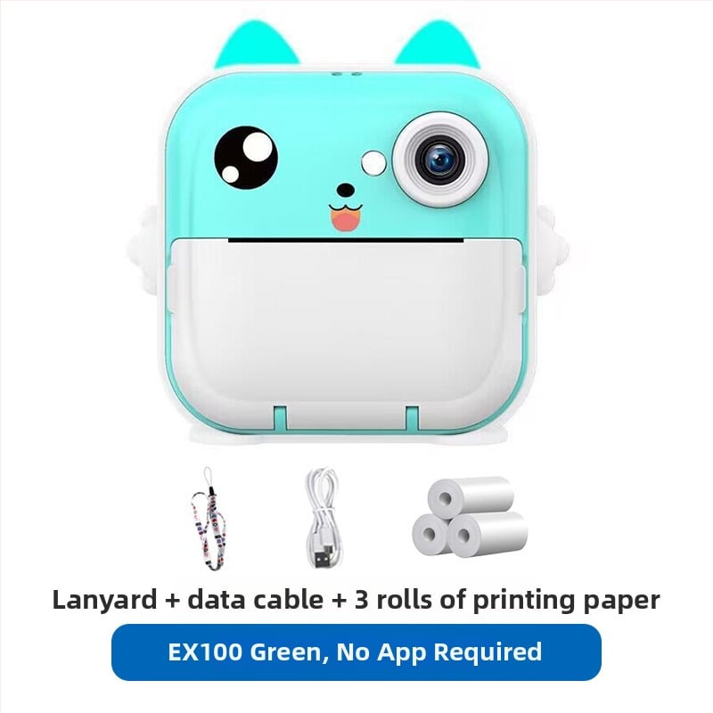 Детска камера за незабавен печат – мини Полароид-стил Bluetooth HD цифрова камера за деца, 2-инчов LCD дисплей, 1–5 MP сензор, ABS корпус, модел EX100-1, поддръжка на карта памет