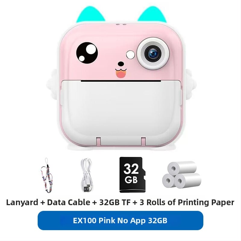 Детска камера за незабавен печат – мини Полароид-стил Bluetooth HD цифрова камера за деца, 2-инчов LCD дисплей, 1–5 MP сензор, ABS корпус, модел EX100-1, поддръжка на карта памет