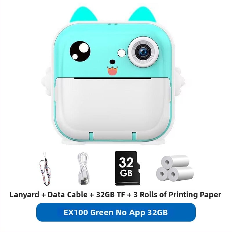 Детска камера за незабавен печат – мини Полароид-стил Bluetooth HD цифрова камера за деца, 2-инчов LCD дисплей, 1–5 MP сензор, ABS корпус, модел EX100-1, поддръжка на карта памет