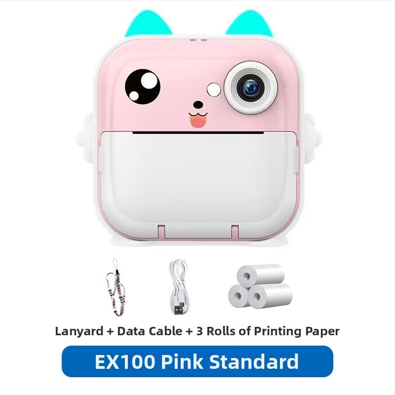 Детска камера за незабавен печат – мини Полароид-стил Bluetooth HD цифрова камера за деца, 2-инчов LCD дисплей, 1–5 MP сензор, ABS корпус, модел EX100-1, поддръжка на карта памет
