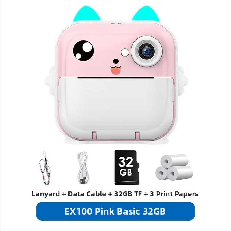 Детска камера за незабавен печат – мини Полароид-стил Bluetooth HD цифрова камера за деца, 2-инчов LCD дисплей, 1–5 MP сензор, ABS корпус, модел EX100-1, поддръжка на карта памет