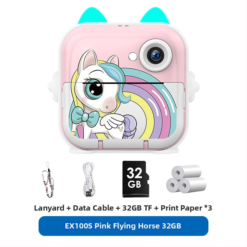 Детска камера за незабавен печат – мини Полароид-стил Bluetooth HD цифрова камера за деца, 2-инчов LCD дисплей, 1–5 MP сензор, ABS корпус, модел EX100-1, поддръжка на карта памет