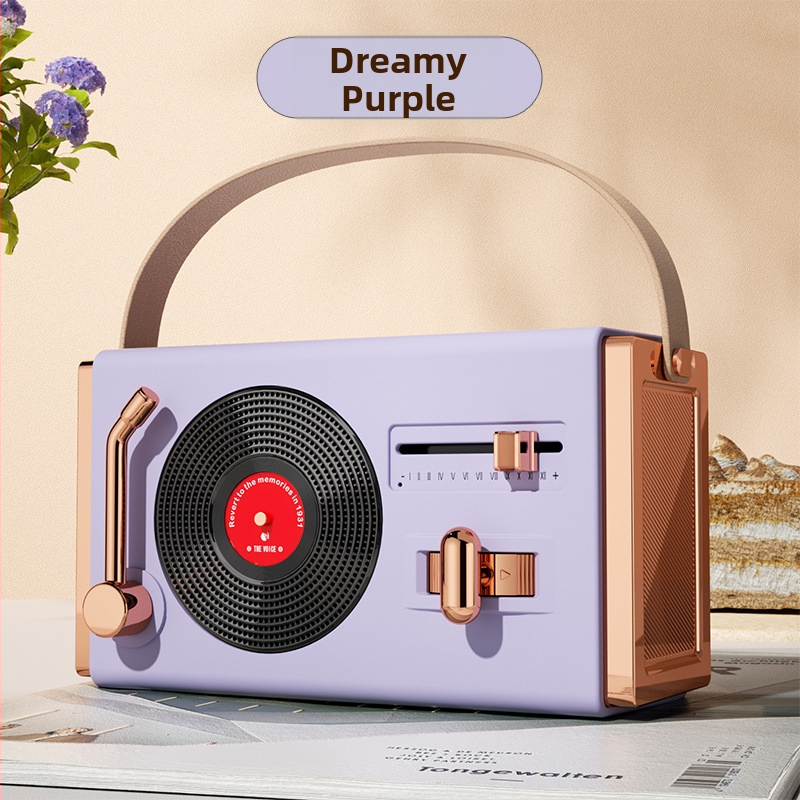 Retro Bluetooth prenosný reproduktor na vonkajšie aj vnútorné použitie, Bluetooth 5.2, 5W výstup, frekvenčný rozsah 100 Hz–20 kHz, SNR ≥70 dB, vstavaná batéria