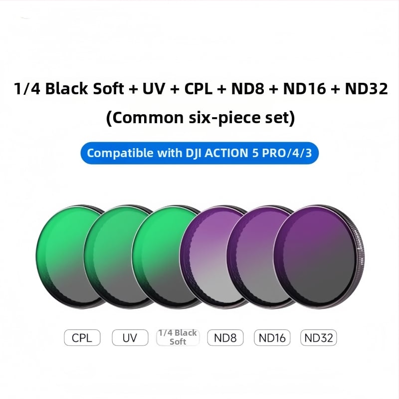 DJI Action 5 Pro/6/4 filtrų rinkinys: CPL stiklo filtras, NDUV filtras, greitas magnetinis atleidimas objektyvo apsaugos filtras