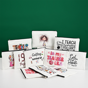 Aochen канвас чанта за моливи и козметика със cartoon DIY дизайн, цип, печат на лого с термопрена, персонализируема