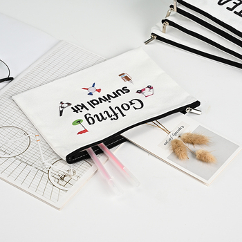 Aochen канвас чанта за моливи и козметика със cartoon DIY дизайн, цип, печат на лого с термопрена, персонализируема