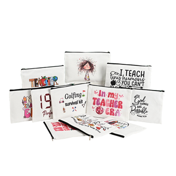 Aochen канвас чанта за моливи и козметика със cartoon DIY дизайн, цип, печат на лого с термопрена, персонализируема