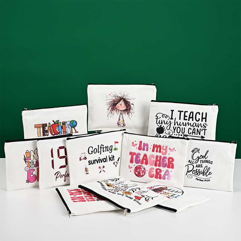 Aochen канвас чанта за моливи и козметика със cartoon DIY дизайн, цип, печат на лого с термопрена, персонализируема