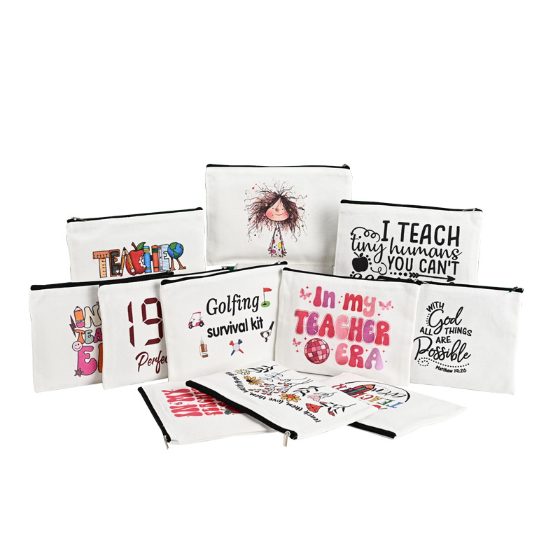 Aochen канвас чанта за моливи и козметика със cartoon DIY дизайн, цип, печат на лого с термопрена, персонализируема