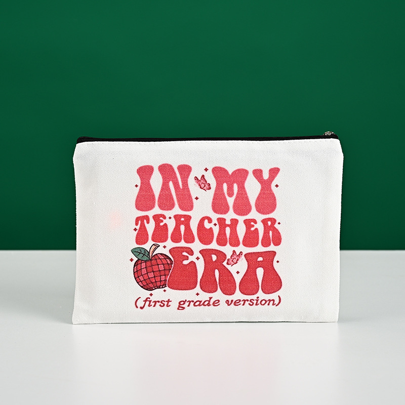 Aochen канвас чанта за моливи и козметика със cartoon DIY дизайн, цип, печат на лого с термопрена, персонализируема