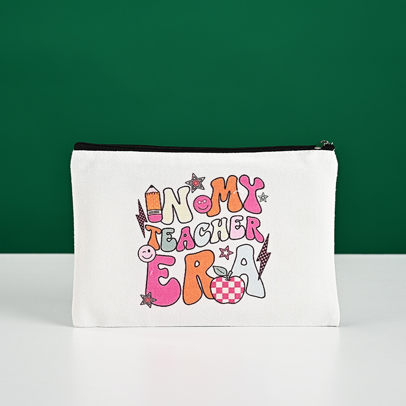 Aochen канвас чанта за моливи и козметика със cartoon DIY дизайн, цип, печат на лого с термопрена, персонализируема