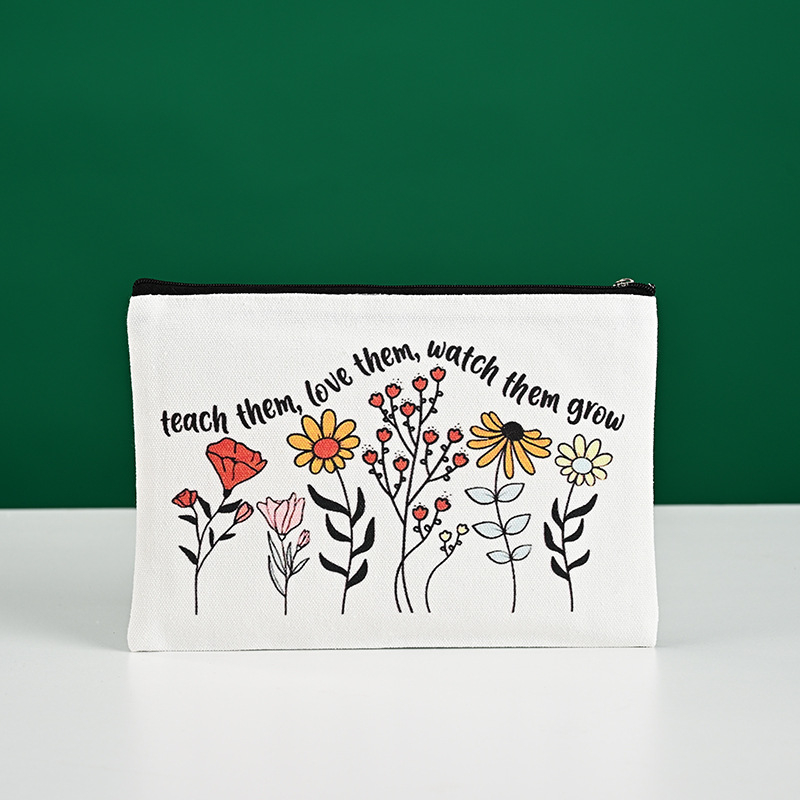 Aochen канвас чанта за моливи и козметика със cartoon DIY дизайн, цип, печат на лого с термопрена, персонализируема