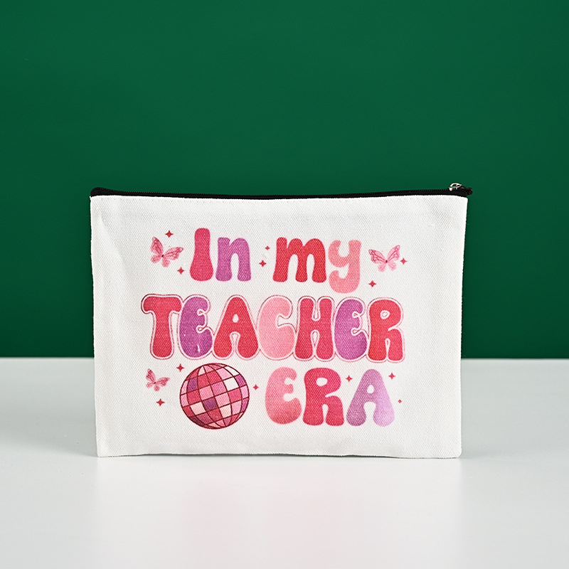 Aochen канвас чанта за моливи и козметика със cartoon DIY дизайн, цип, печат на лого с термопрена, персонализируема