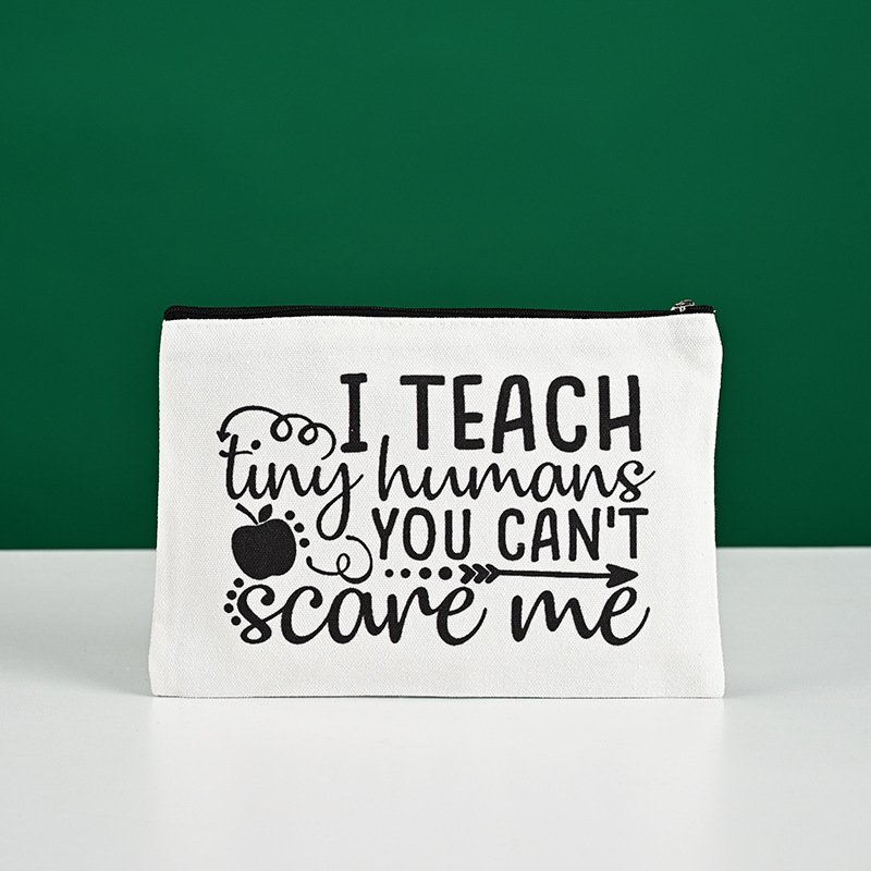 Aochen канвас чанта за моливи и козметика със cartoon DIY дизайн, цип, печат на лого с термопрена, персонализируема