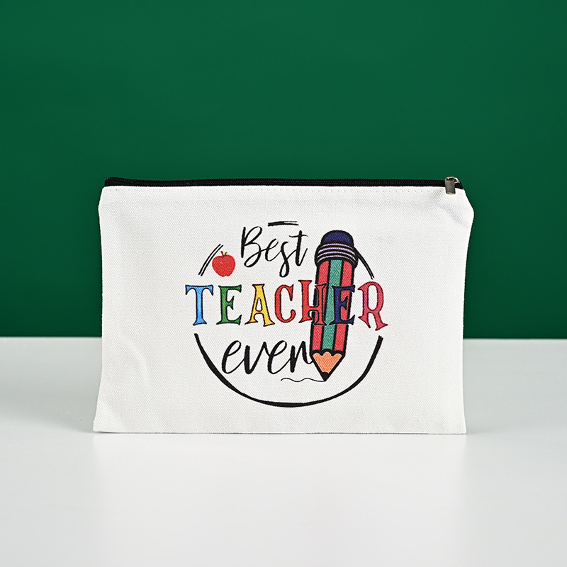 Aochen канвас чанта за моливи и козметика със cartoon DIY дизайн, цип, печат на лого с термопрена, персонализируема