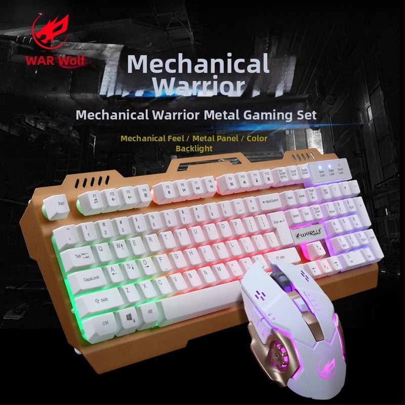 Fire Wolf USB mehanički gaming tipkovnica i miš set, žično, makro programiranje, 3200 DPI, ergonomski, vodootporan, kabel 1.8 m