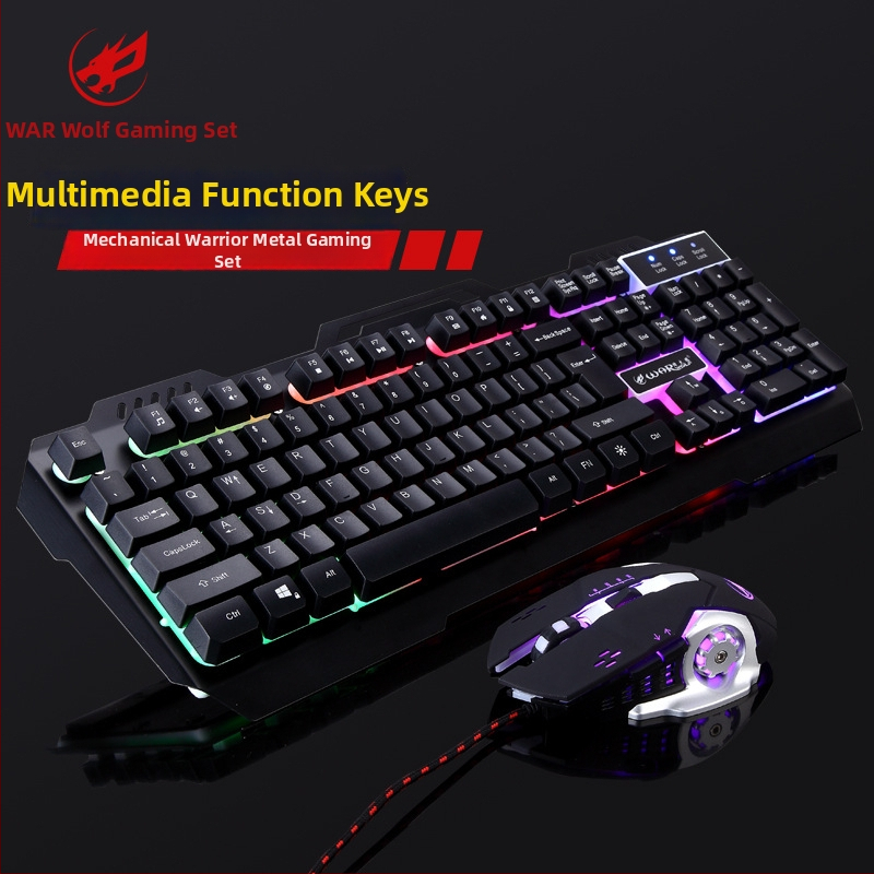 Fire Wolf USB mechaninė žaidimų klaviatūra ir pelė rinkinys, laidinis, makro programavimas, 3200 DPI, ergonomiškas, atsparus vandeniui, 1.8 m laidas