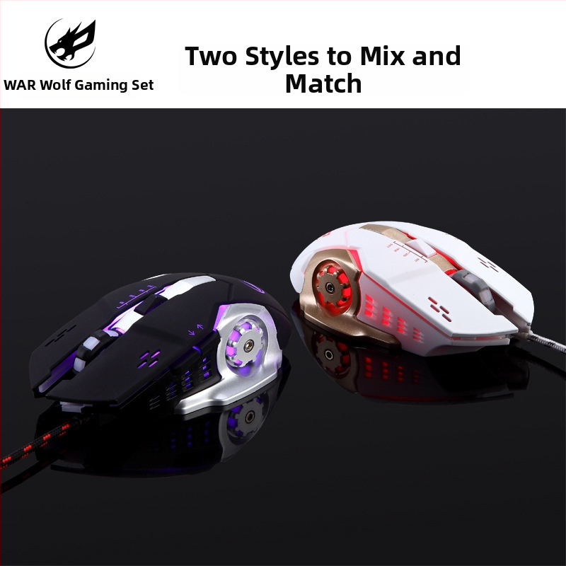 Fire Wolf USB mechaninė žaidimų klaviatūra ir pelė rinkinys, laidinis, makro programavimas, 3200 DPI, ergonomiškas, atsparus vandeniui, 1.8 m laidas