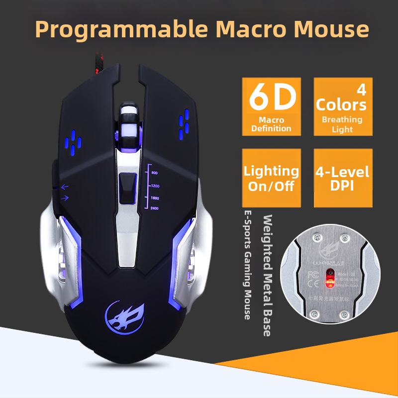Fire Wolf USB mehanički gaming tipkovnica i miš set, žično, makro programiranje, 3200 DPI, ergonomski, vodootporan, kabel 1.8 m