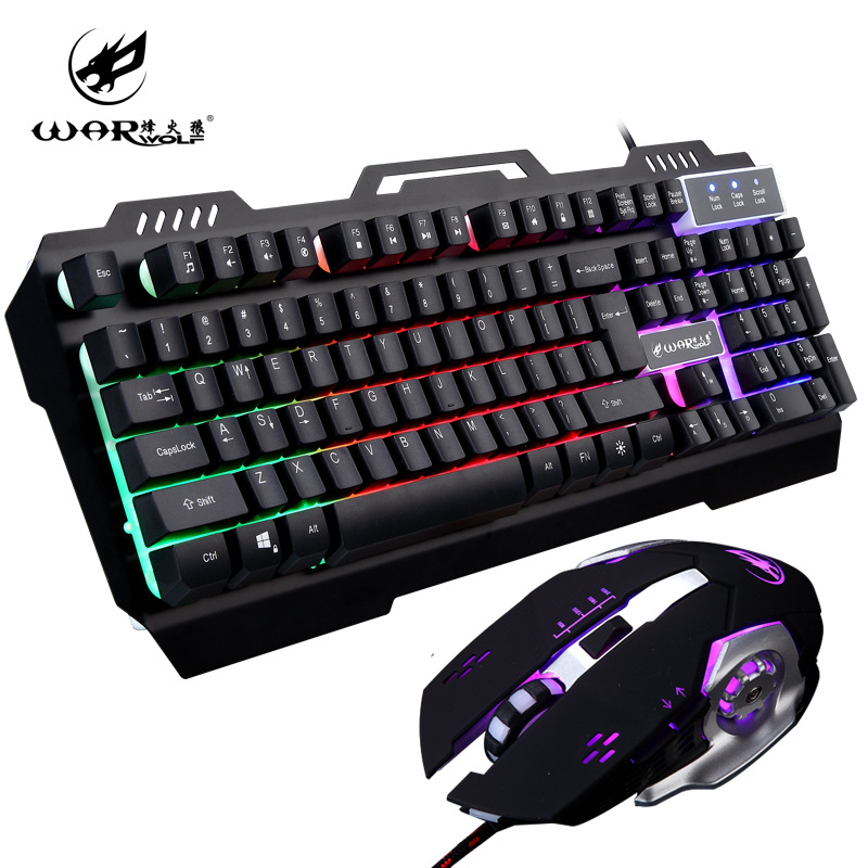 Fire Wolf USB mehanički gaming tipkovnica i miš set, žično, makro programiranje, 3200 DPI, ergonomski, vodootporan, kabel 1.8 m