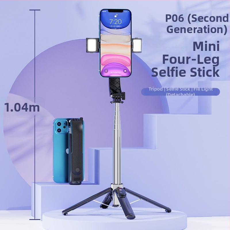 Četrkājains telefona statīvs tiešraidei ar Bluetooth tālvadību un iebūvētu apgaismojumu