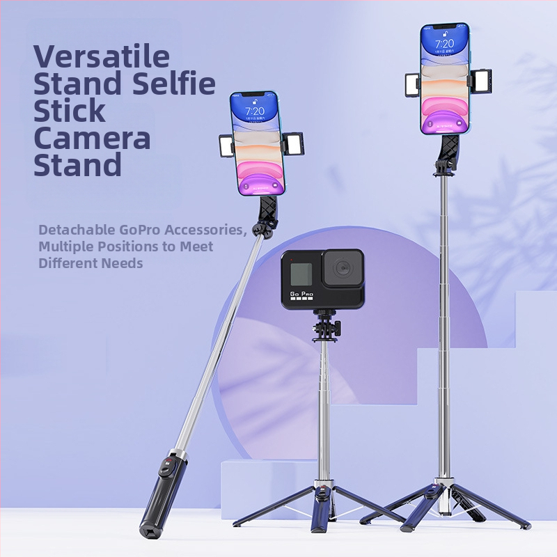 Neljajalgs telefonihoidik otseülekandeks Bluetoothi kaugjuhtimispuldiga ja sisseehitatud valgustusega