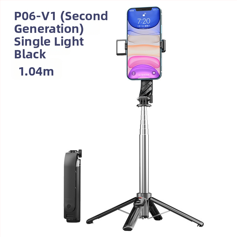 Četrkājains telefona statīvs tiešraidei ar Bluetooth tālvadību un iebūvētu apgaismojumu