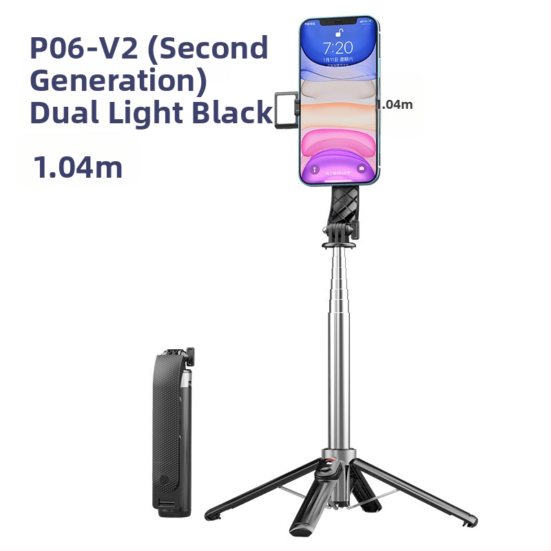 Četrkājains telefona statīvs tiešraidei ar Bluetooth tālvadību un iebūvētu apgaismojumu