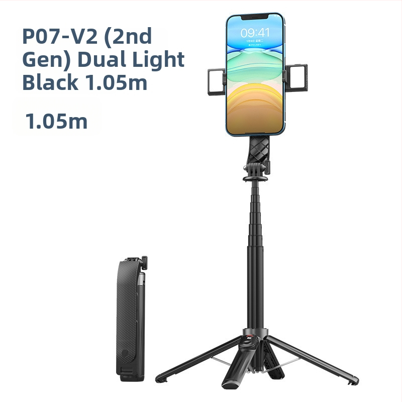 Četrkājains telefona statīvs tiešraidei ar Bluetooth tālvadību un iebūvētu apgaismojumu