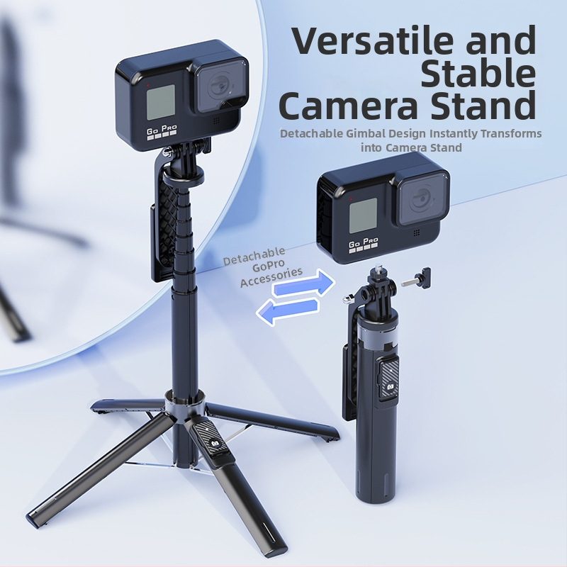 Bluetooth selfie lazda su apšvietimu, aliuminio lydinio vamzdelis, nuimamas gimbalas, keturkojis statyvas kamerai ir išmaniajai telefonui