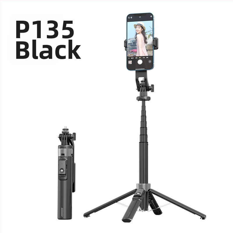 Bluetooth Selfie nūjiņa ar apgaismojumu, alumīnija sakausējuma caurule, noņemams gimbāls, četrrānu statīvs kamerai un viedtelefonam