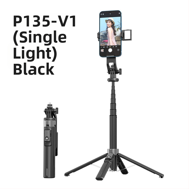 Bluetooth Selfie nūjiņa ar apgaismojumu, alumīnija sakausējuma caurule, noņemams gimbāls, četrrānu statīvs kamerai un viedtelefonam