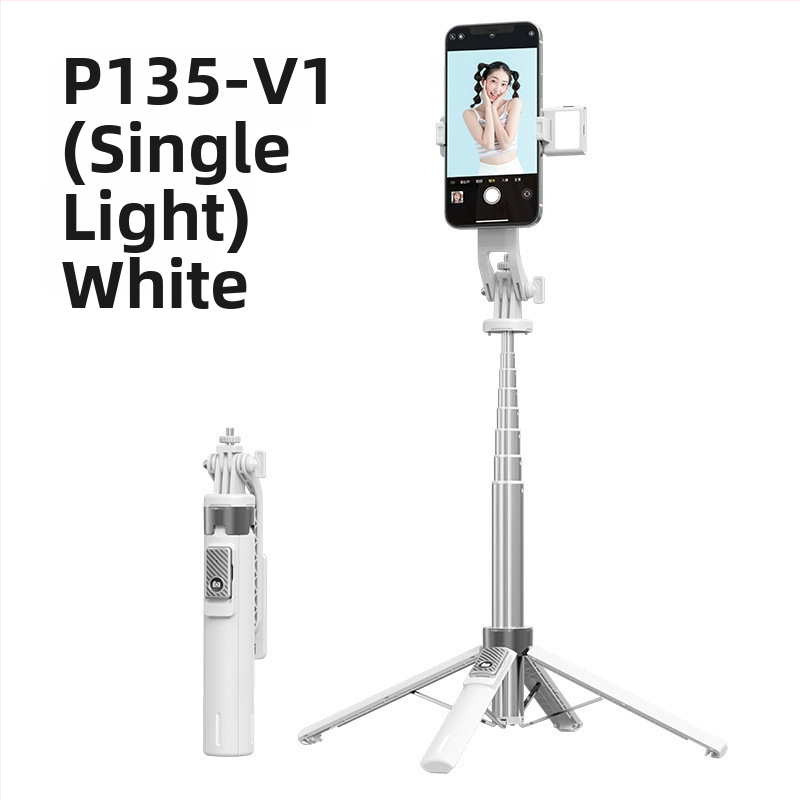 Bluetooth Selfie nūjiņa ar apgaismojumu, alumīnija sakausējuma caurule, noņemams gimbāls, četrrānu statīvs kamerai un viedtelefonam