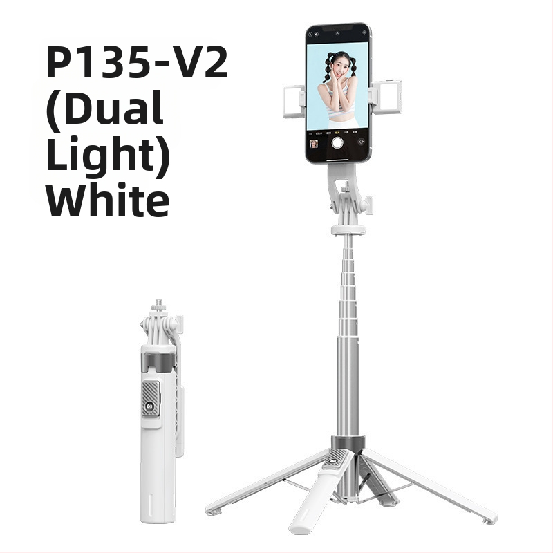 Bluetooth Selfie nūjiņa ar apgaismojumu, alumīnija sakausējuma caurule, noņemams gimbāls, četrrānu statīvs kamerai un viedtelefonam