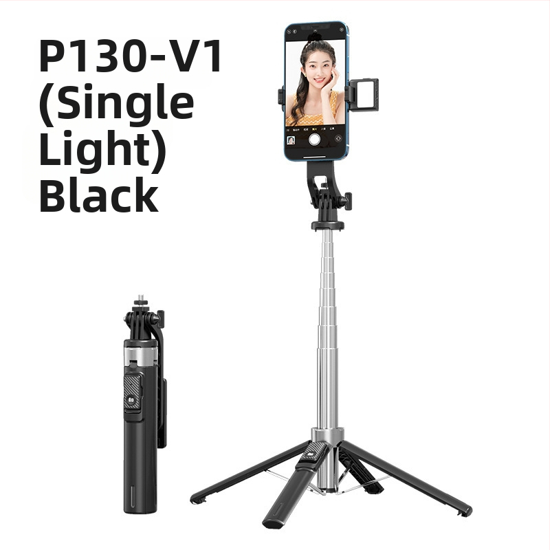 Bluetooth Selfie nūjiņa ar apgaismojumu, alumīnija sakausējuma caurule, noņemams gimbāls, četrrānu statīvs kamerai un viedtelefonam