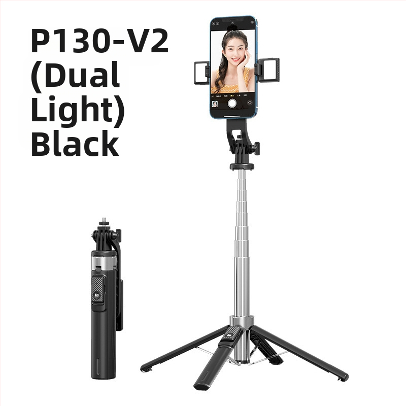 Bluetooth Selfie nūjiņa ar apgaismojumu, alumīnija sakausējuma caurule, noņemams gimbāls, četrrānu statīvs kamerai un viedtelefonam