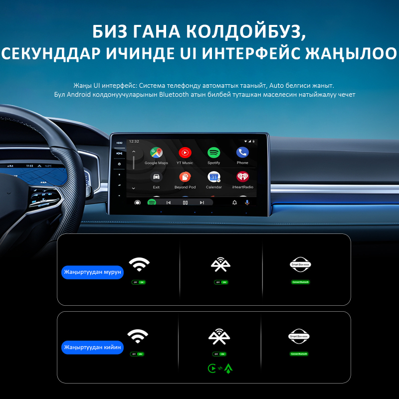BY969 2-in-1 laidinis automobilio dėklas CarPlay/Android Auto, 1090P, dviejų branduolių procesorius, 8GB RAM, 32GB ROM