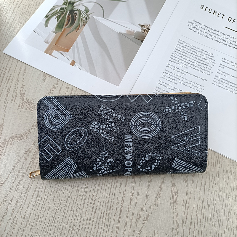 Enfa hosszú női pénztárca betűs mintával – városi minimalista stílus, PVC külső, belső poliészter, vízálló